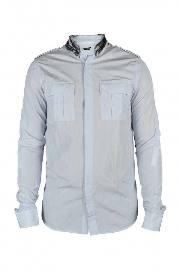 Balmain Men Shirt With Denim Collar