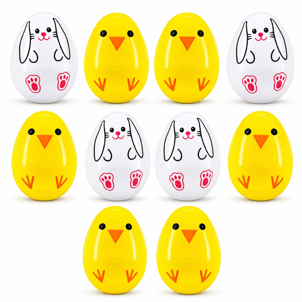 Set of 10 Fillable Plastic Easter Eggs - Bunny Chick Hunt Supply 2.25 Inches