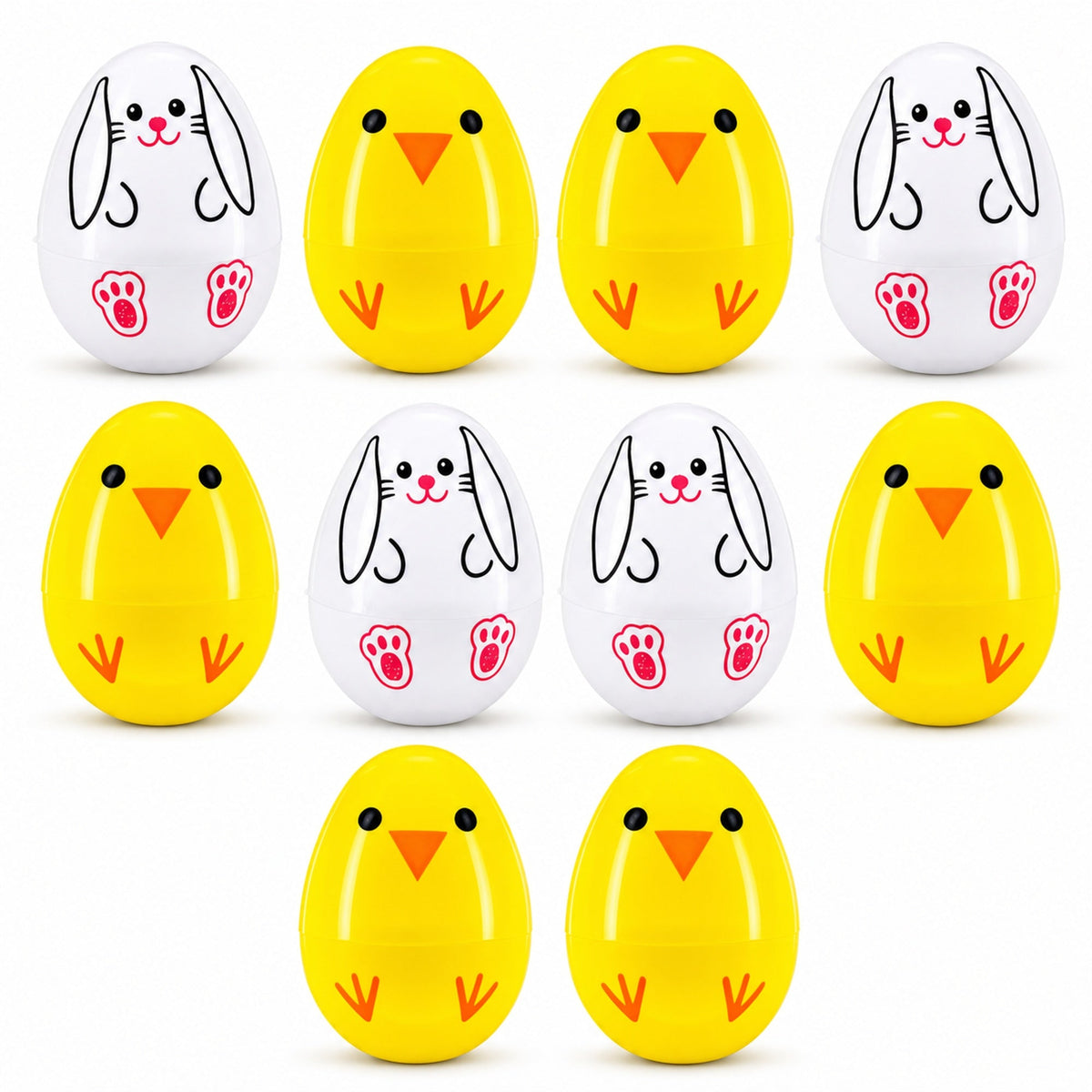 Set of 10 Fillable Plastic Easter Eggs - Bunny Chick Hunt Supply 2.25 Inches