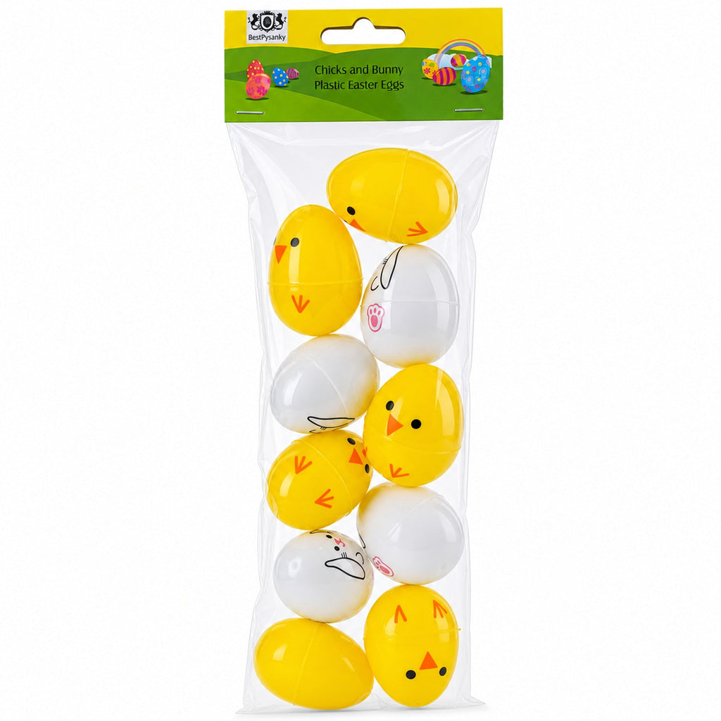Set of 10 Fillable Plastic Easter Eggs - Bunny Chick Hunt Supply 2.25 Inches