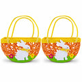 Set of 2 Easter Bunny Egg Hunt Baskets With Floral Accent 6 Inches Tall