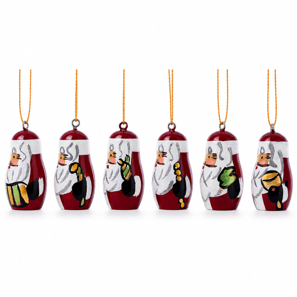 Set of 6 Santa Wooden Christmas Ornaments 1.5 Inches