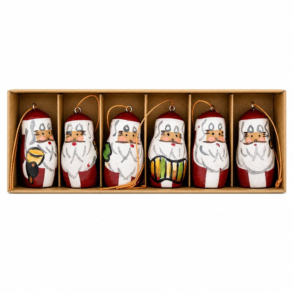 Set of 6 Santa Wooden Christmas Ornaments 1.5 Inches
