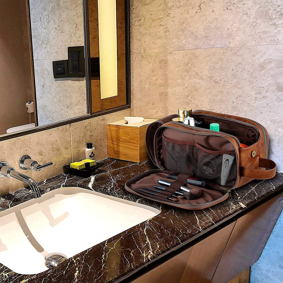 Groomsmen Gift Toiletry Bag, Vegan Leather Dopp Kit, Water-Resistant Bathroom Toiletries Organizer, PU Leather Cosmetic Bags, Christmas Gift
