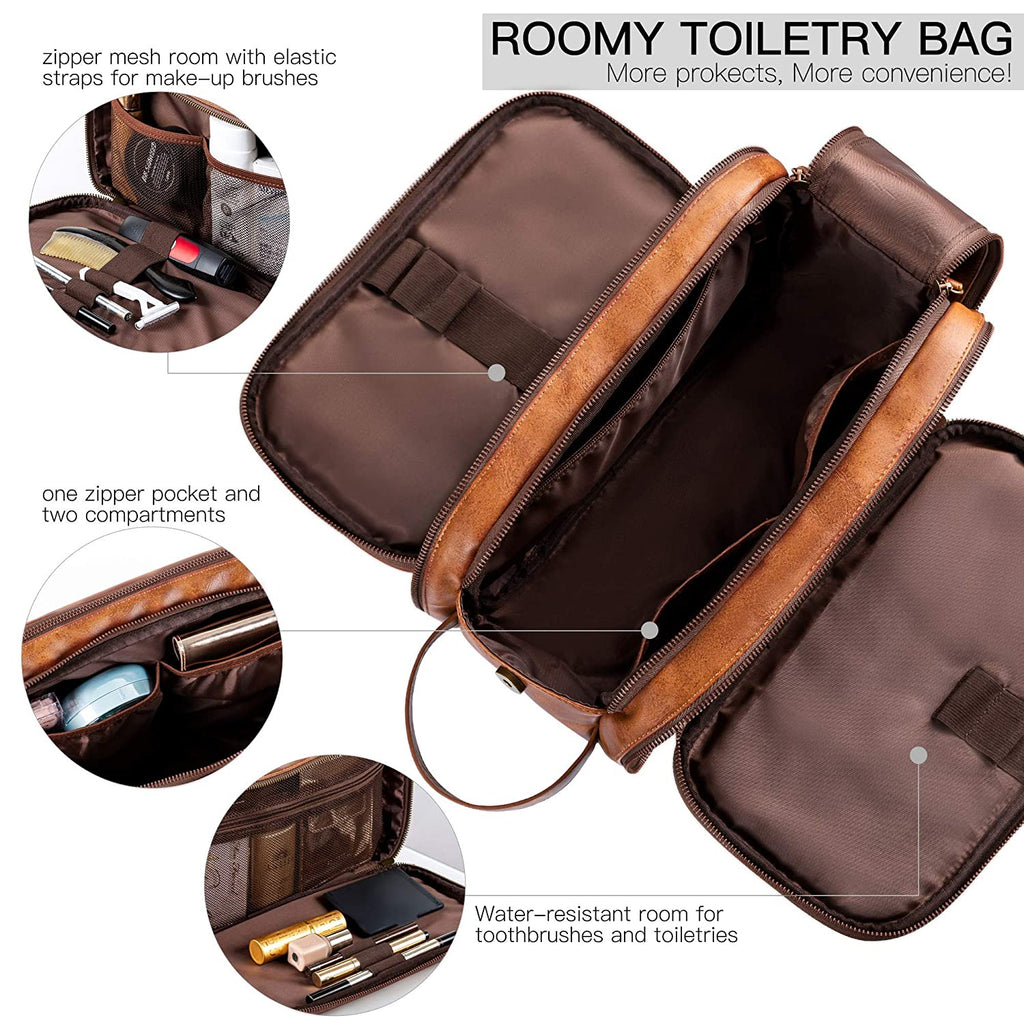 Groomsmen Gift Toiletry Bag, Vegan Leather Dopp Kit, Water-Resistant Bathroom Toiletries Organizer, PU Leather Cosmetic Bags, Christmas Gift