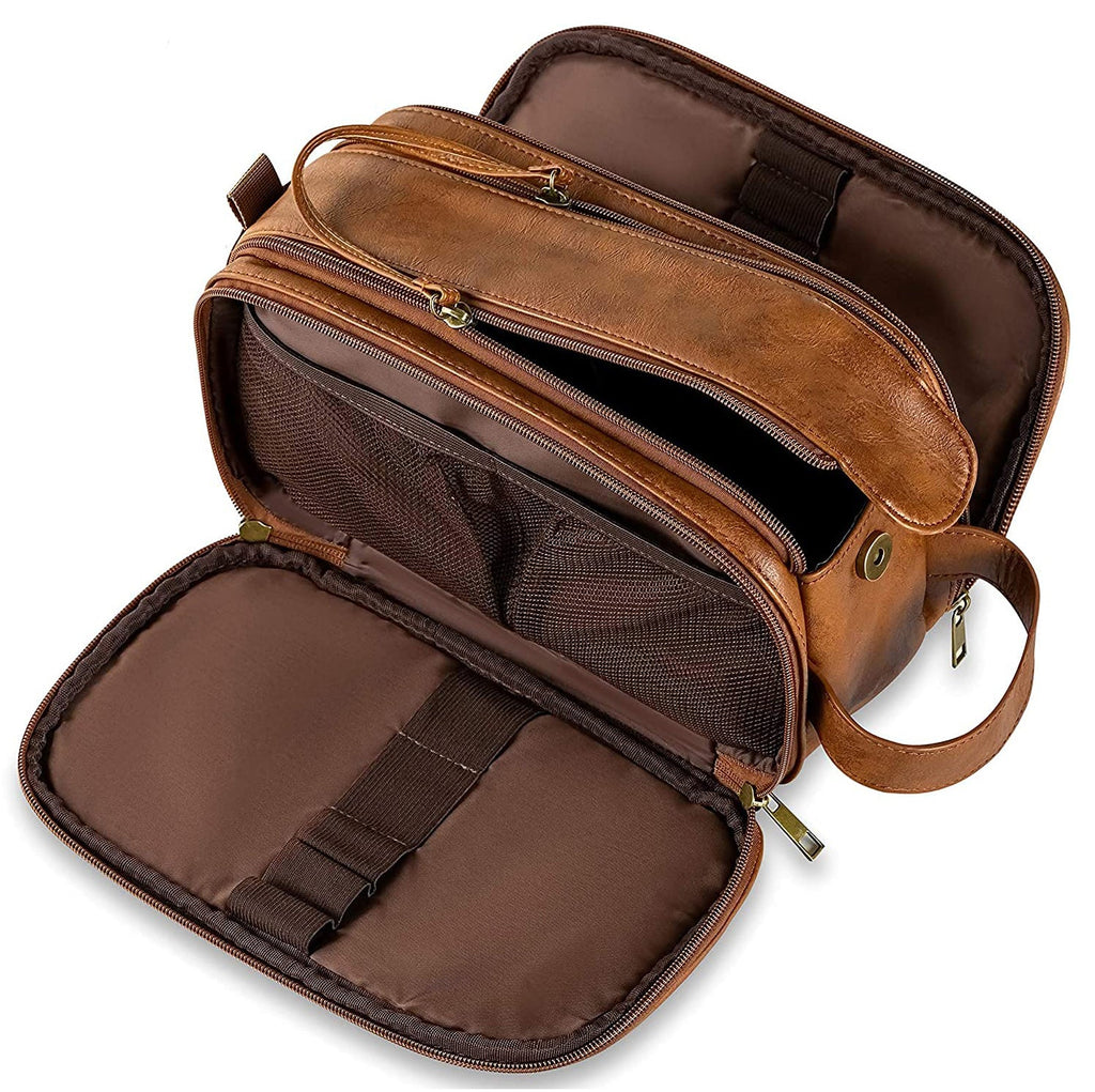 Groomsmen Gift, Waterproof PU Leather Toiletry Bag, Vegan Leather Dopp Kit, Water-Resistant Bathroom Toiletries Organizer, Christmas Gift