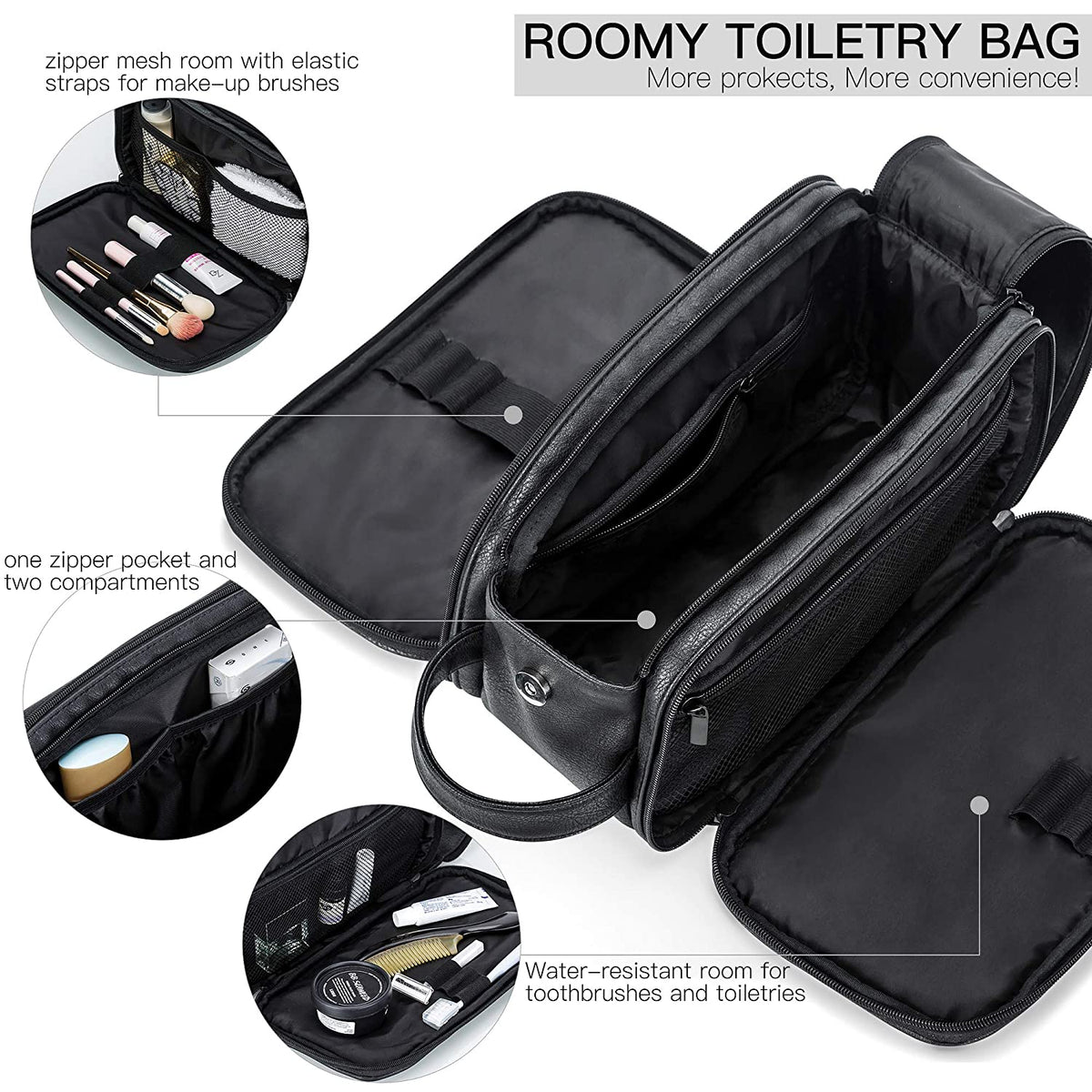Groomsmen Gift Toiletry Bag, Vegan Leather Dopp Kit, Water-Resistant Bathroom Toiletries Organizer, PU Leather Cosmetic Bags, Christmas Gift