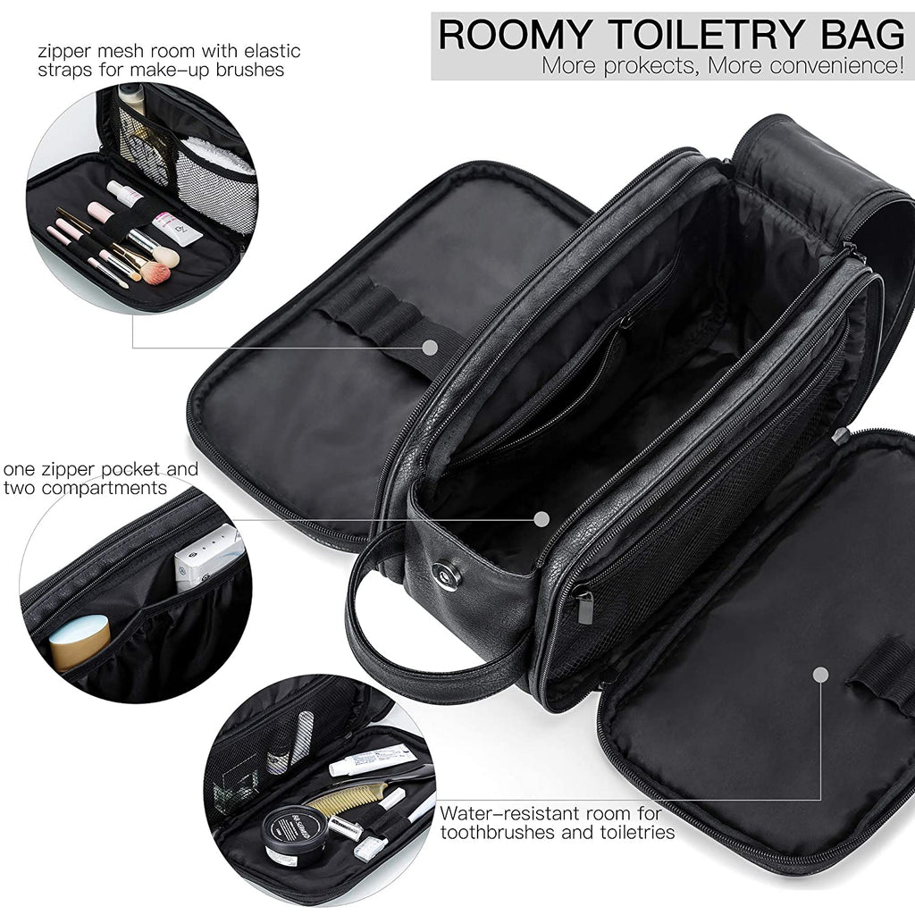 Groomsmen Gift, Waterproof PU Leather Toiletry Bag, Vegan Leather Dopp Kit, Water-Resistant Bathroom Toiletries Organizer, Christmas Gift
