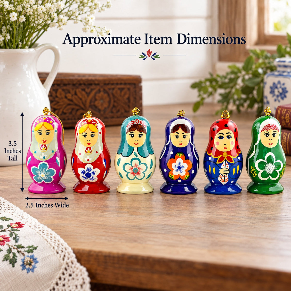 6 Wooden Dolls Christmas Ornaments